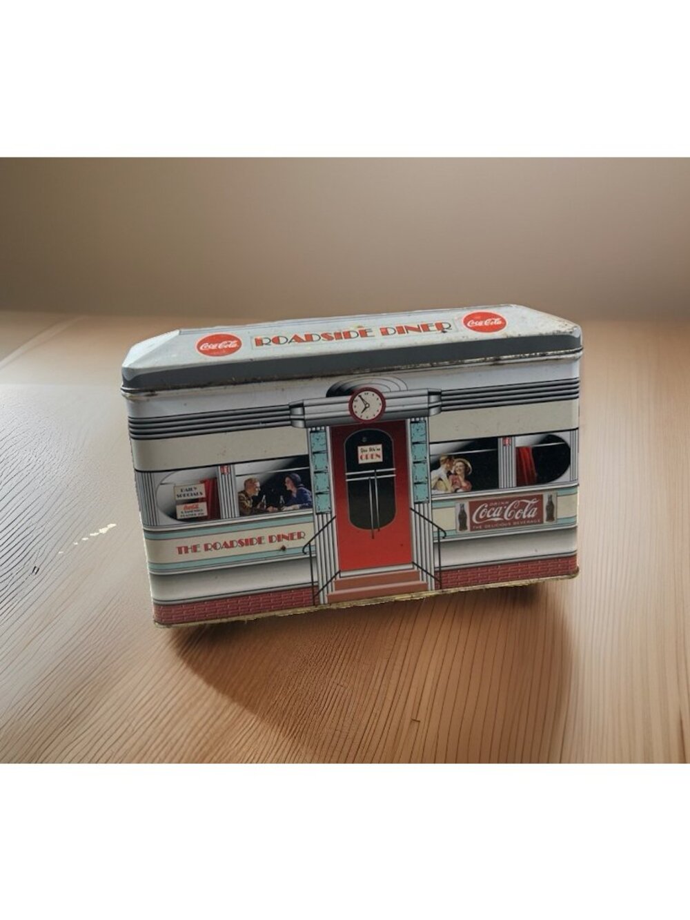 Coca-Cola Roadside Diner Soda Advertising Metal Tin Box Container 8.5" x 2.25”